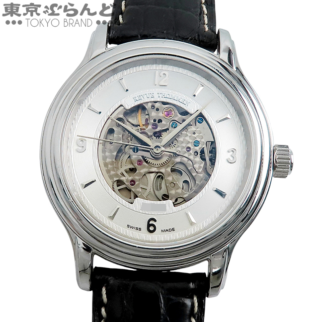 101830825 1円 レビュートーメン 腕時計 12200.2 シルバー SS クロコダイルレザー スケルトン オープンハート 腕時計 メンズ 自動巻_画像1