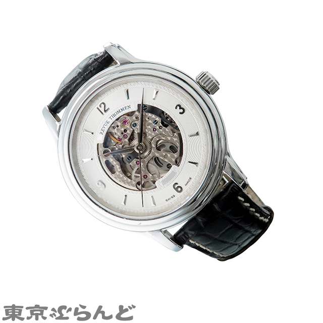 101830825 1円 レビュートーメン 腕時計 12200.2 シルバー SS クロコダイルレザー スケルトン オープンハート 腕時計 メンズ 自動巻_画像2
