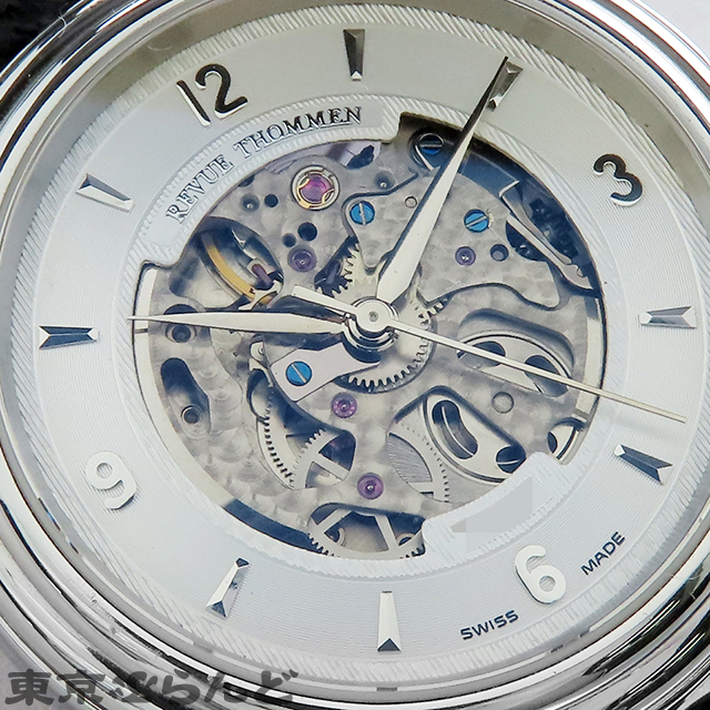 101830825 1円 レビュートーメン 腕時計 12200.2 シルバー SS クロコダイルレザー スケルトン オープンハート 腕時計 メンズ 自動巻_画像5