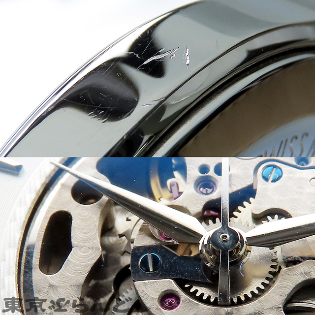 101830825 1円 レビュートーメン 腕時計 12200.2 シルバー SS クロコダイルレザー スケルトン オープンハート 腕時計 メンズ 自動巻_画像9