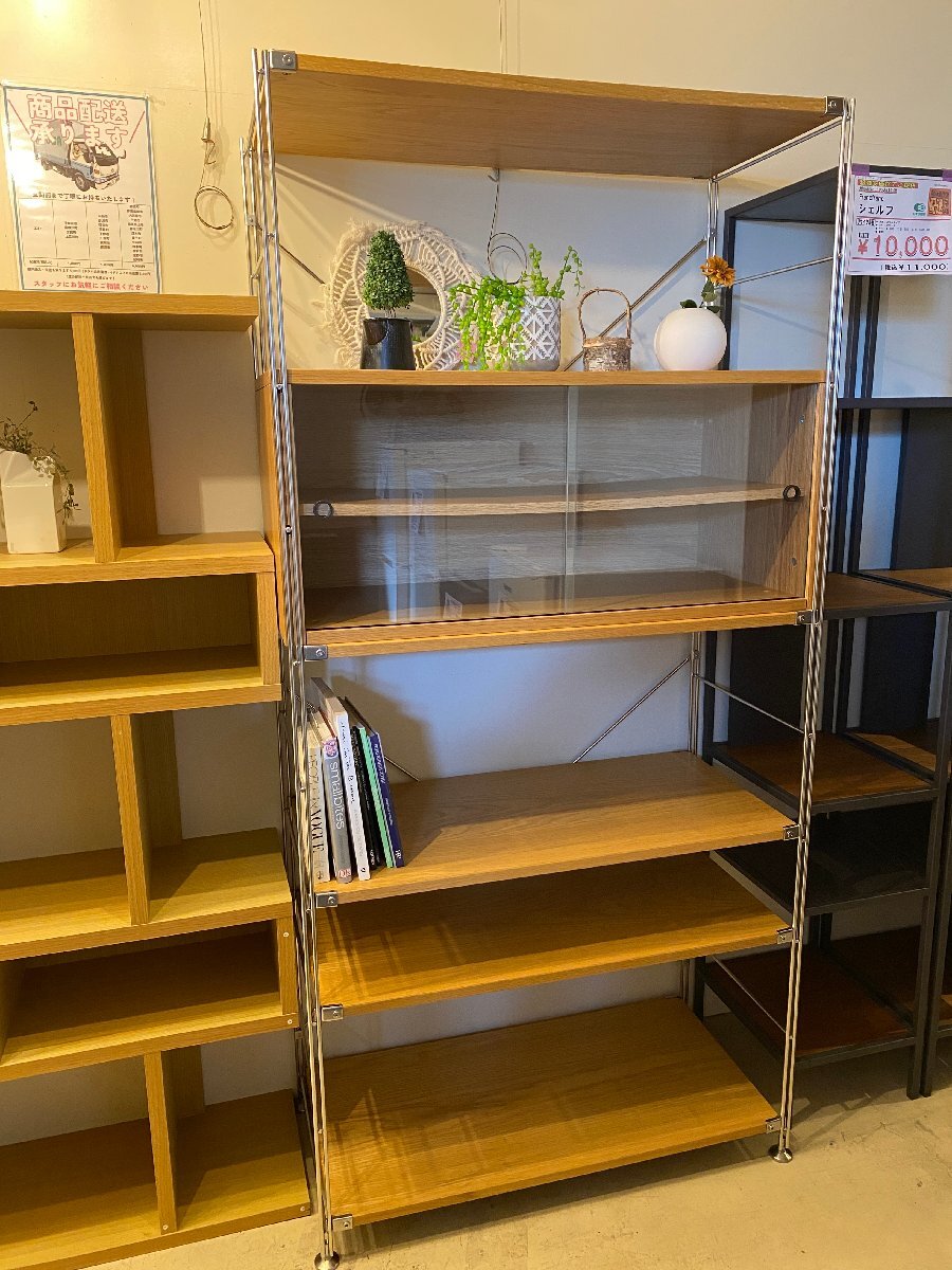 無印良品 MUJI ステンレスユニットシェルフ 棚板・扉付き収納付き フリーラック 収納棚 中古品_画像1