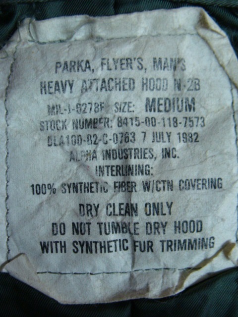 【80s 】ALPHA INDUSTRIES アルファ N-2B フライトジャケット セージグリーン (M)_画像10
