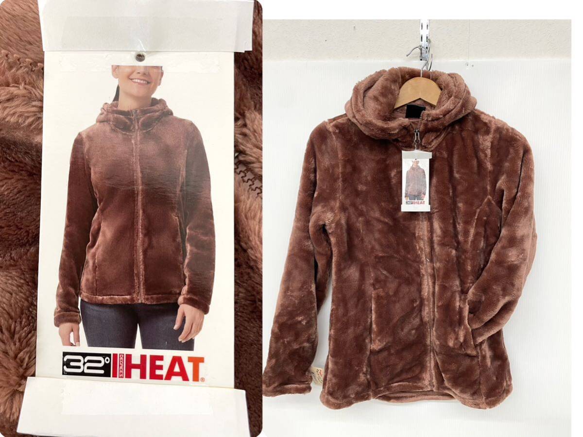 新品■32°HEAT レディース もこもこ フルジップ パーカー S えんじ 赤系 防寒 ._画像1