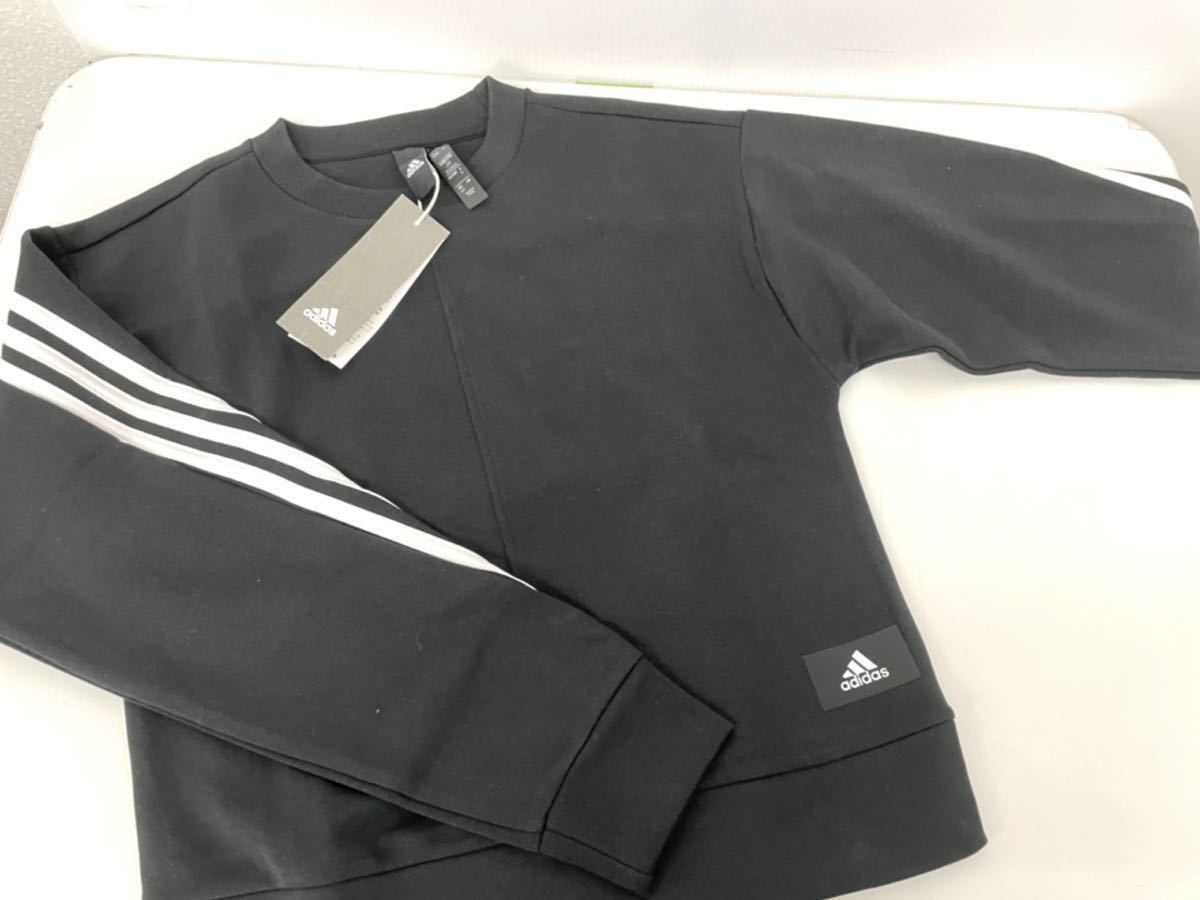 未使用■アディダス adidas レディース ホワイト3ライン トレーナー M ブラック スポーツ GU9691_画像3