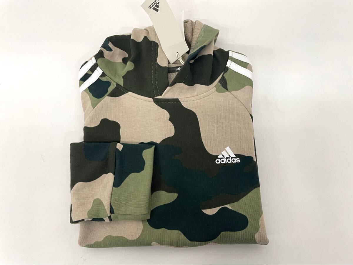 新品■アディダス adidas キッズ 迷彩 パーカー 140 グリーン ベージュ IW3470_画像1