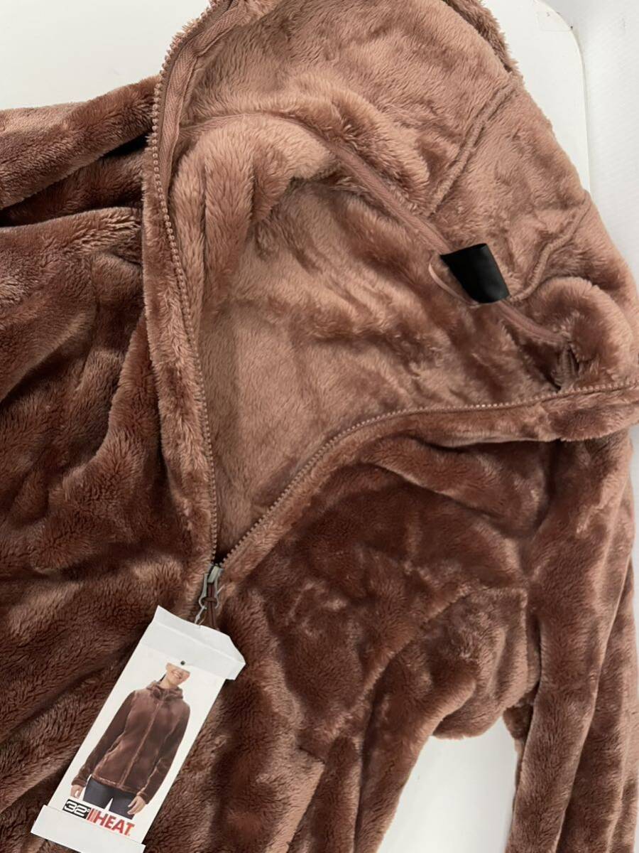 新品■32°HEAT レディース もこもこ フルジップ パーカー S えんじ 赤系 防寒 ._画像4