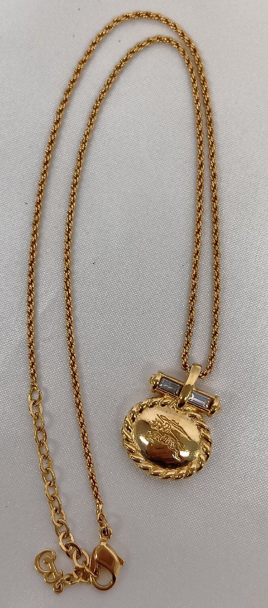 BURBERRY バーバリー ヴィンテージ ラインストーン ホースロゴ ネックレス_画像6