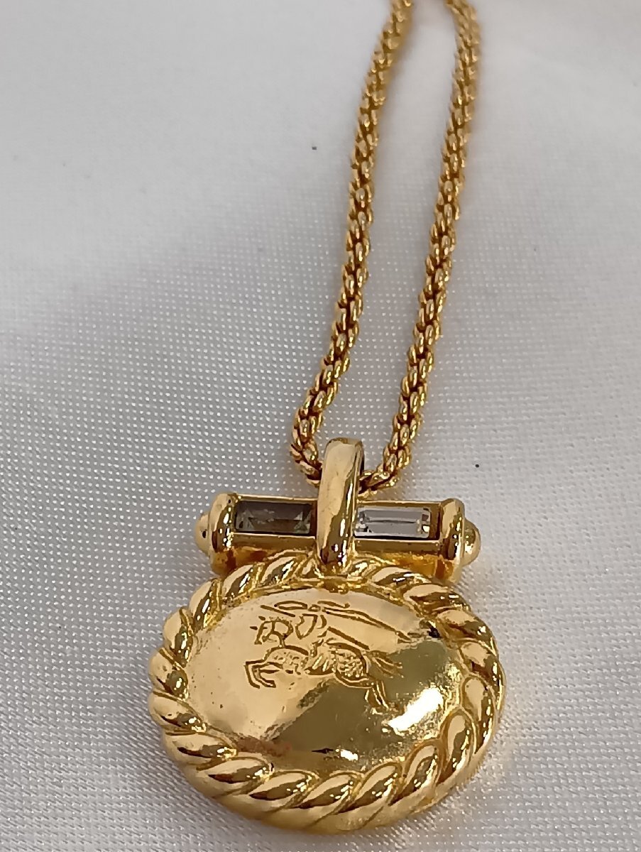 BURBERRY バーバリー ヴィンテージ ラインストーン ホースロゴ ネックレス_画像7