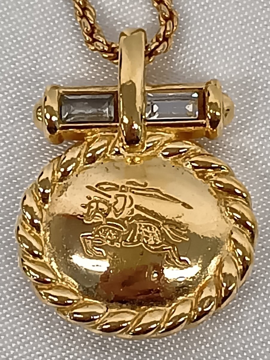 BURBERRY バーバリー ヴィンテージ ラインストーン ホースロゴ ネックレス_画像4