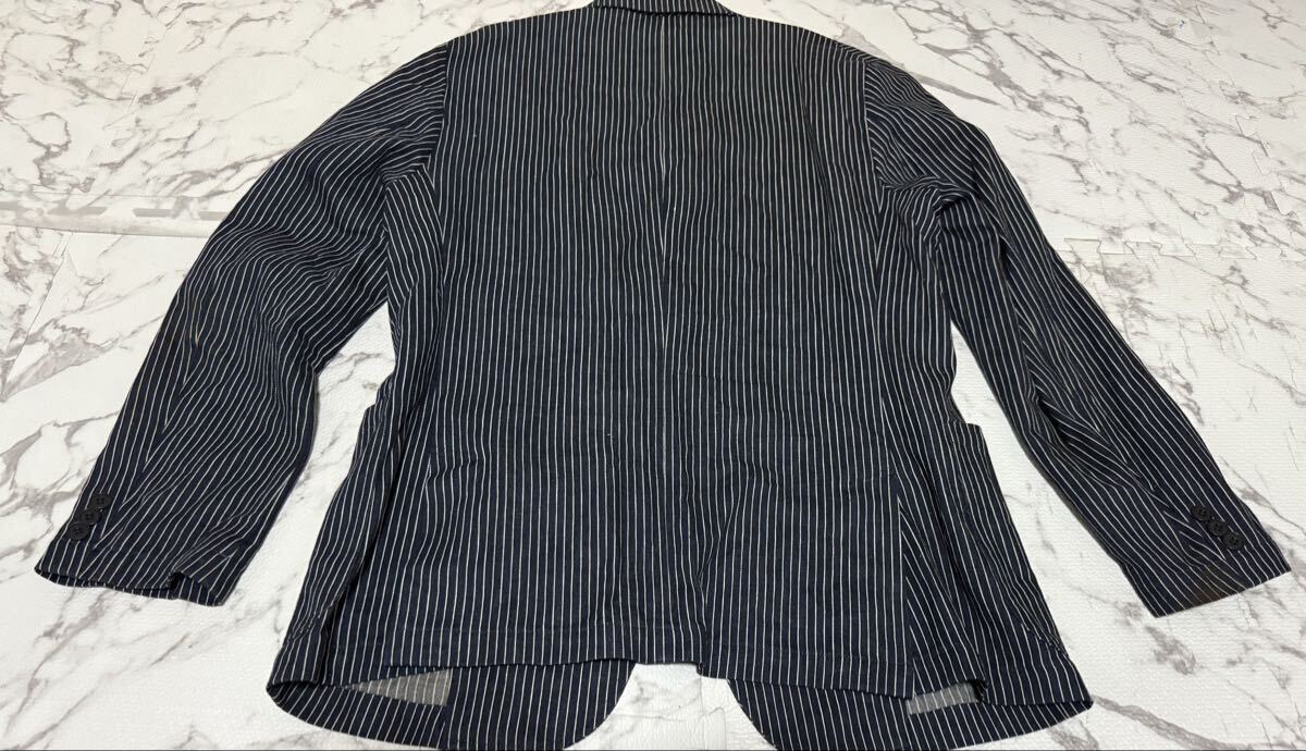 ★BURBERRY BLACK LABEL バーバリーブラックレーベル ジャケット テーラードジャケット ストライプ ノバチェック ネイビーメンズ Lサイズ_画像7