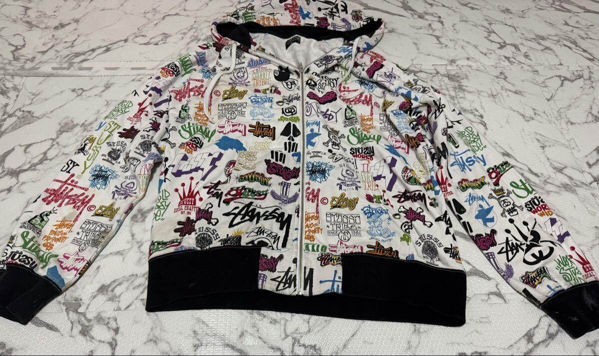 ★STUSSY ステューシー　ジャケット　パーカー　ジップパーカー 総柄 スウェット　メンズ　Lサイズ_画像1