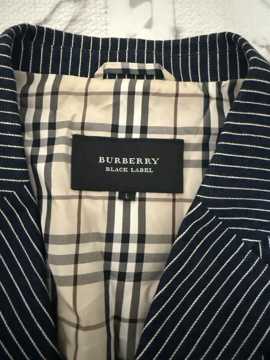 ★BURBERRY BLACK LABEL バーバリーブラックレーベル ジャケット テーラードジャケット ストライプ ノバチェック ネイビーメンズ Lサイズ_画像3