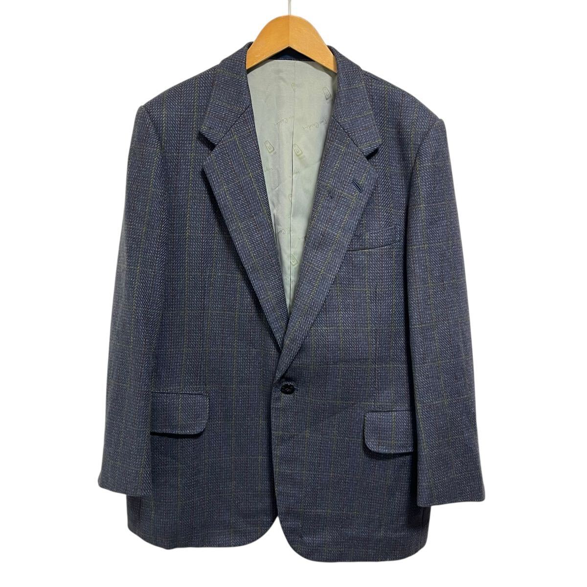 ※SU4 LONDON CORNER (高島屋) ツイードテーラードジャケット パープル系 チェック ウール100% メンズM相当_画像1