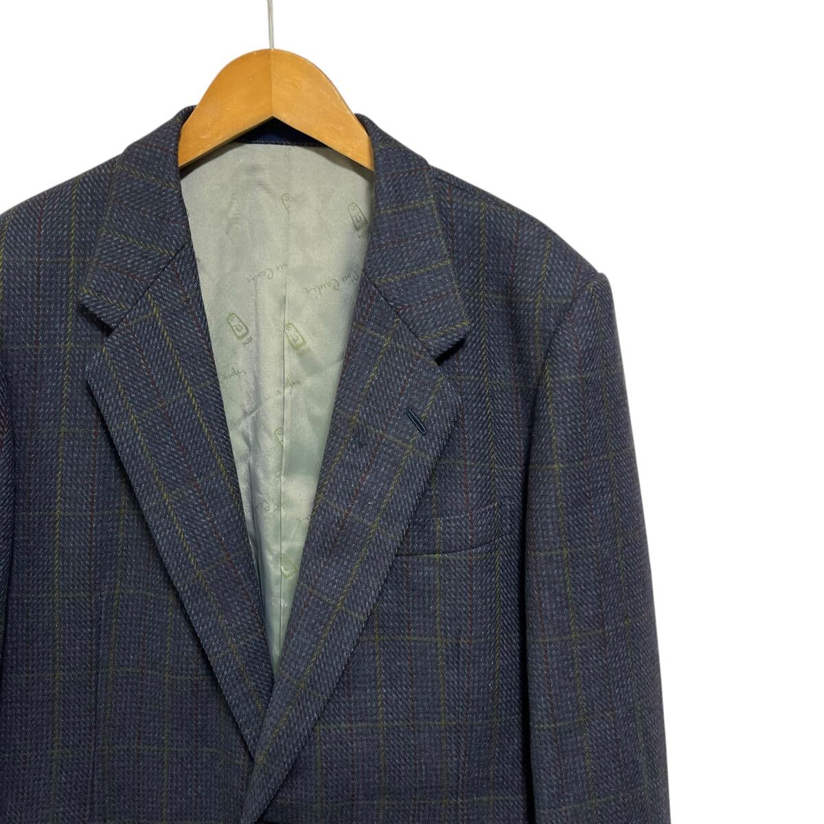 ※SU4 LONDON CORNER (高島屋) ツイードテーラードジャケット パープル系 チェック ウール100% メンズM相当_画像3