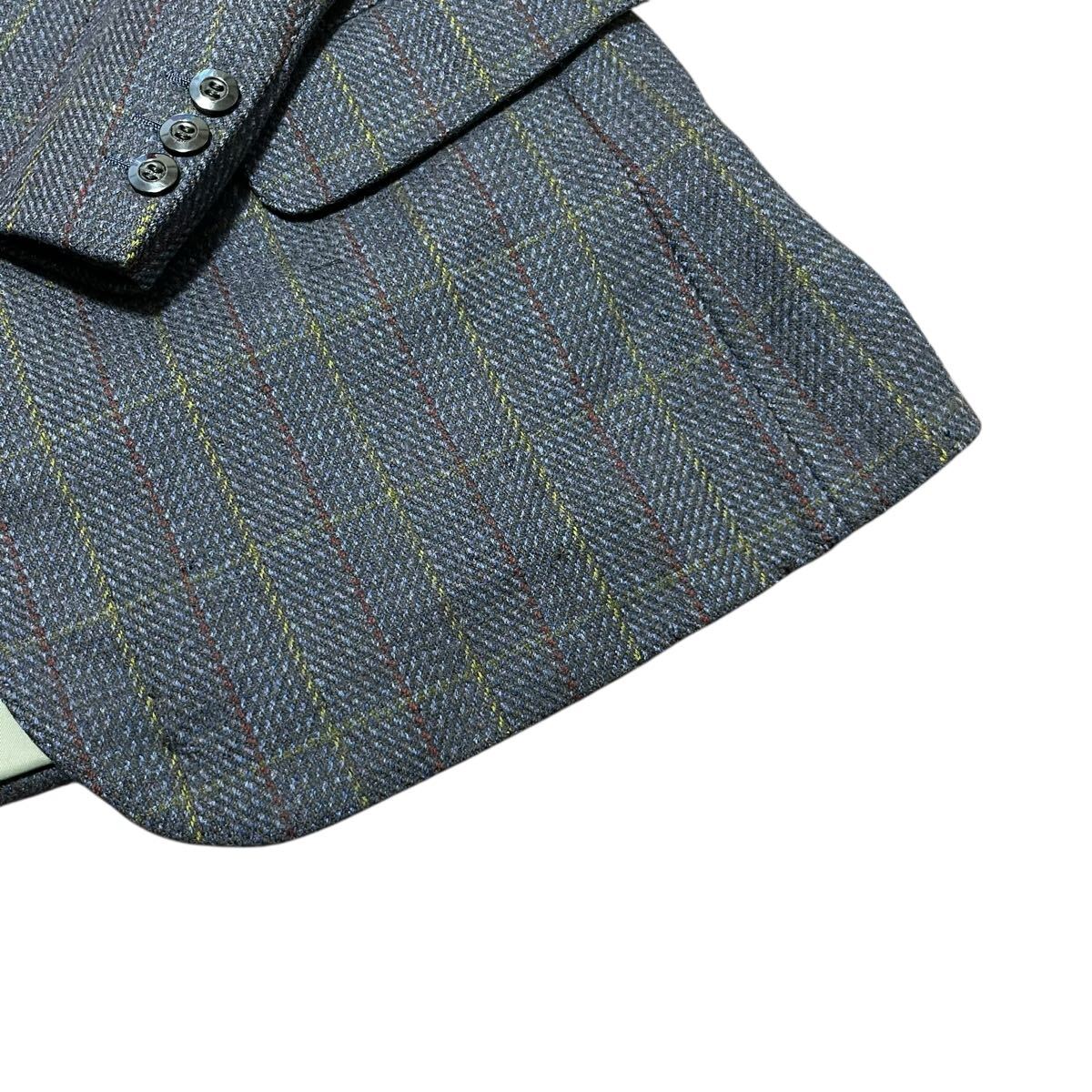 ※SU4 LONDON CORNER (高島屋) ツイードテーラードジャケット パープル系 チェック ウール100% メンズM相当_画像9