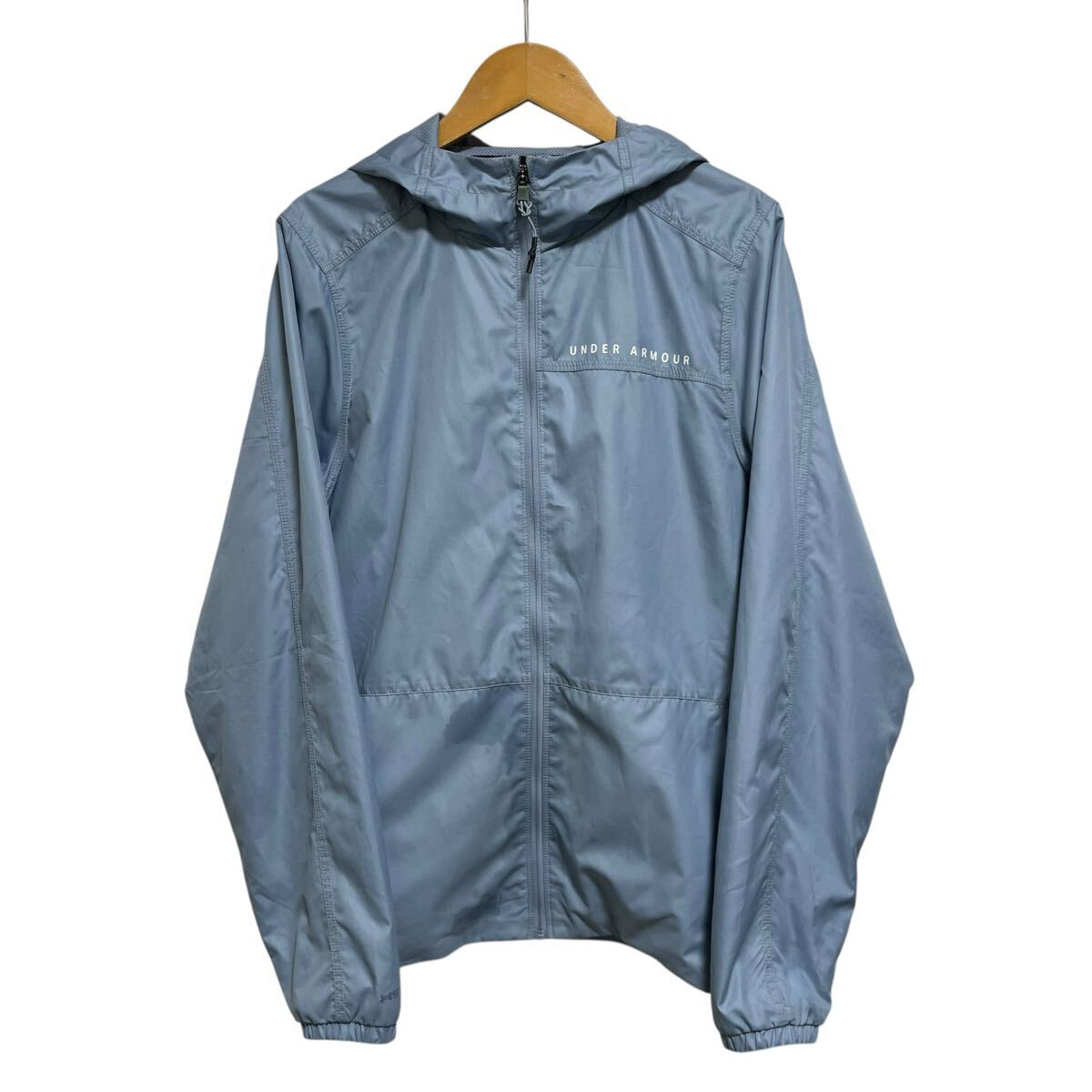 ※S UNDER ARMOUR アンダーアーマー ジップアップパーカー ブルー ポリエステル素材 STORM 撥水 サイズXL_画像1