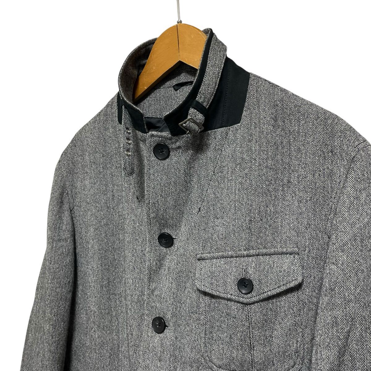 ※MC4 INTERMEZZO インターメッツォ ウールジャケット グレー ヘリンボーン チンストラップ サイズL_画像2