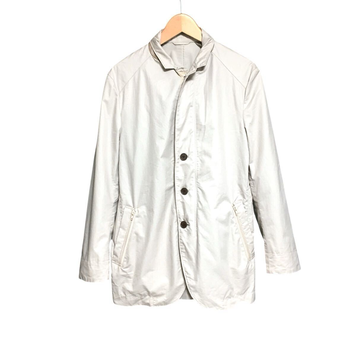 ※S 23区 HOMME ニジュウサンクオム スタンドカラージャケット ライトベージュ 綿 ポリエステル 合皮 サイズ表記48 メンズ M相当_画像2