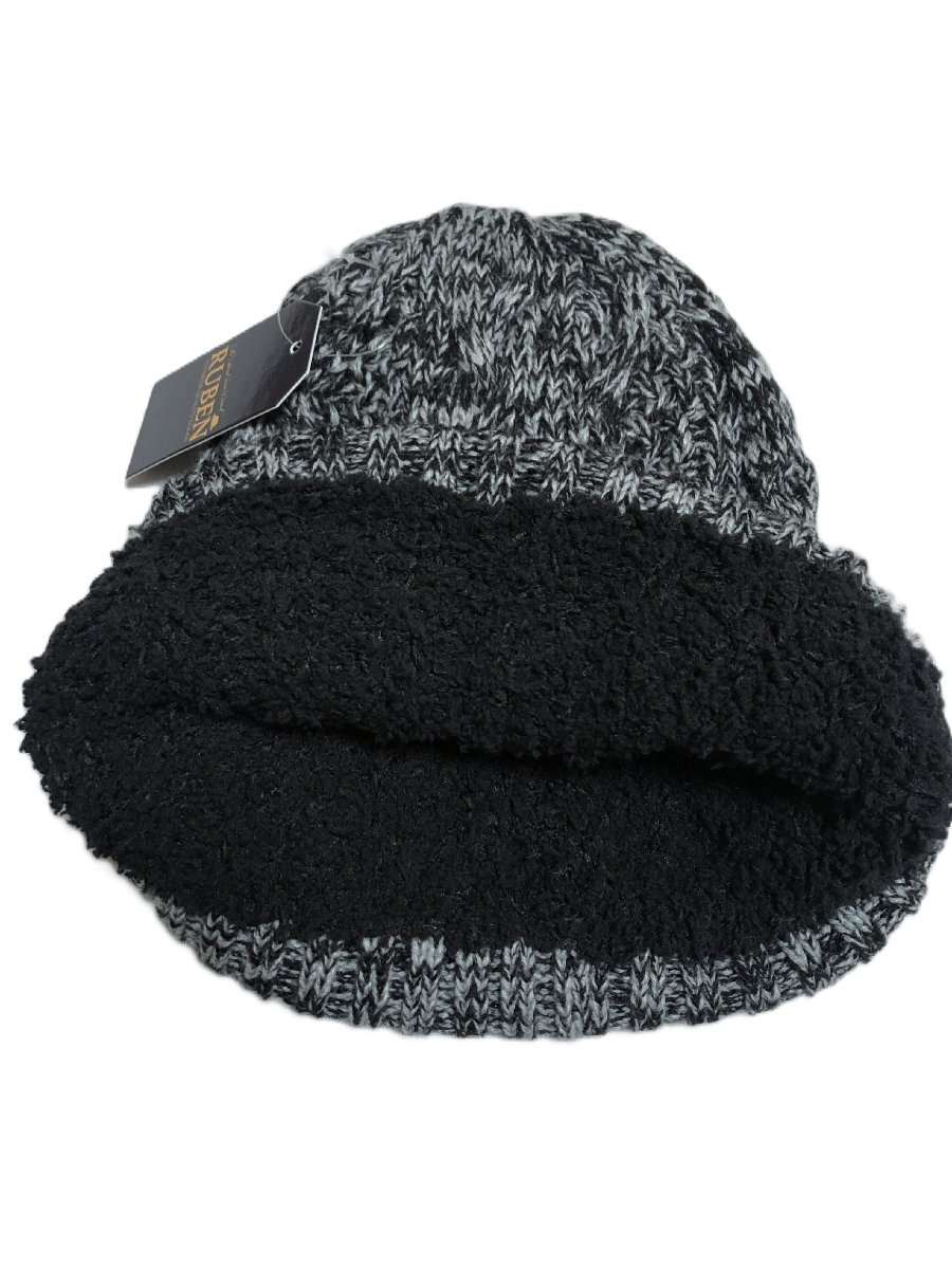 sin14☆ 新品 送料無料 RUBEN 秋冬 裏ボア ケーブルボア ニット ワッチ 秋冬 早朝通勤 防寒 男女兼用 ブラックMIX_画像2