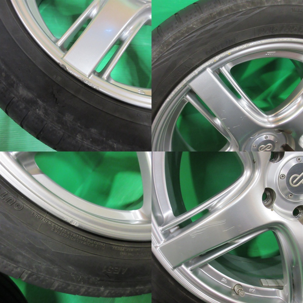 フーガ 245/45R18 夏タイヤ 30%-40%山 YOKOHAMA BluEarth-GT AE51 4本 ENKEI RP05 5穴PCD114.3 7.5J +48 シーマ セルシオ 中古新潟_画像6