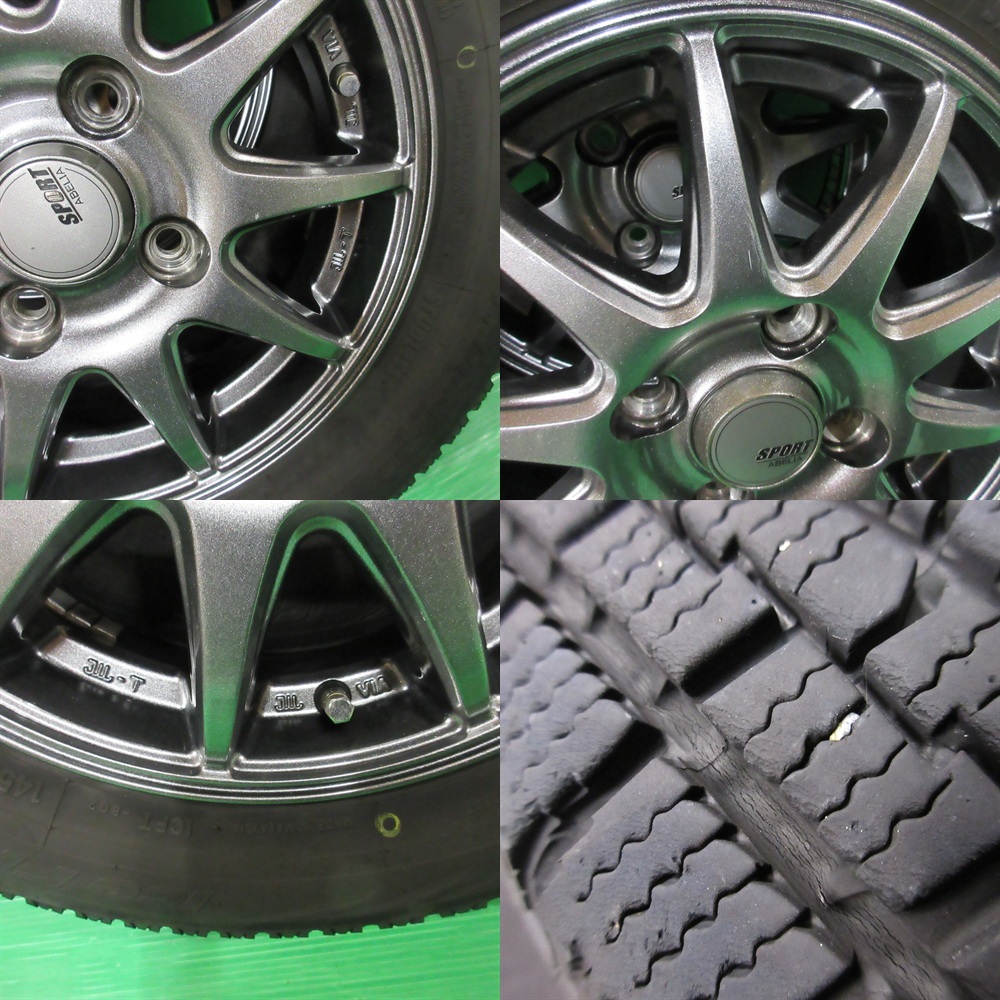 美品 アルト 145/80R13 バリ山スタッドレス 75%-85%山 4本 4穴PCD100 4.00B +43 ワゴンR スペーシア ラパン タント ミラココア 中古新潟_画像7