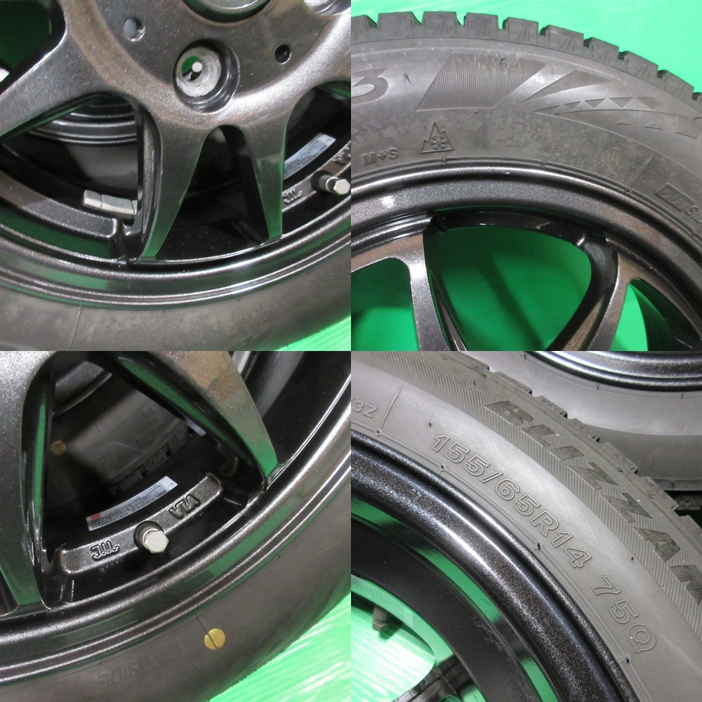 良品 デイズ 155/65R14 2022年バリ山スタッドレス 85-90%山 BRIDGESTONE VRX3 4本 4穴PCD100 +45 ムーヴ タント スペーシア N-BOX 中古新潟_画像7