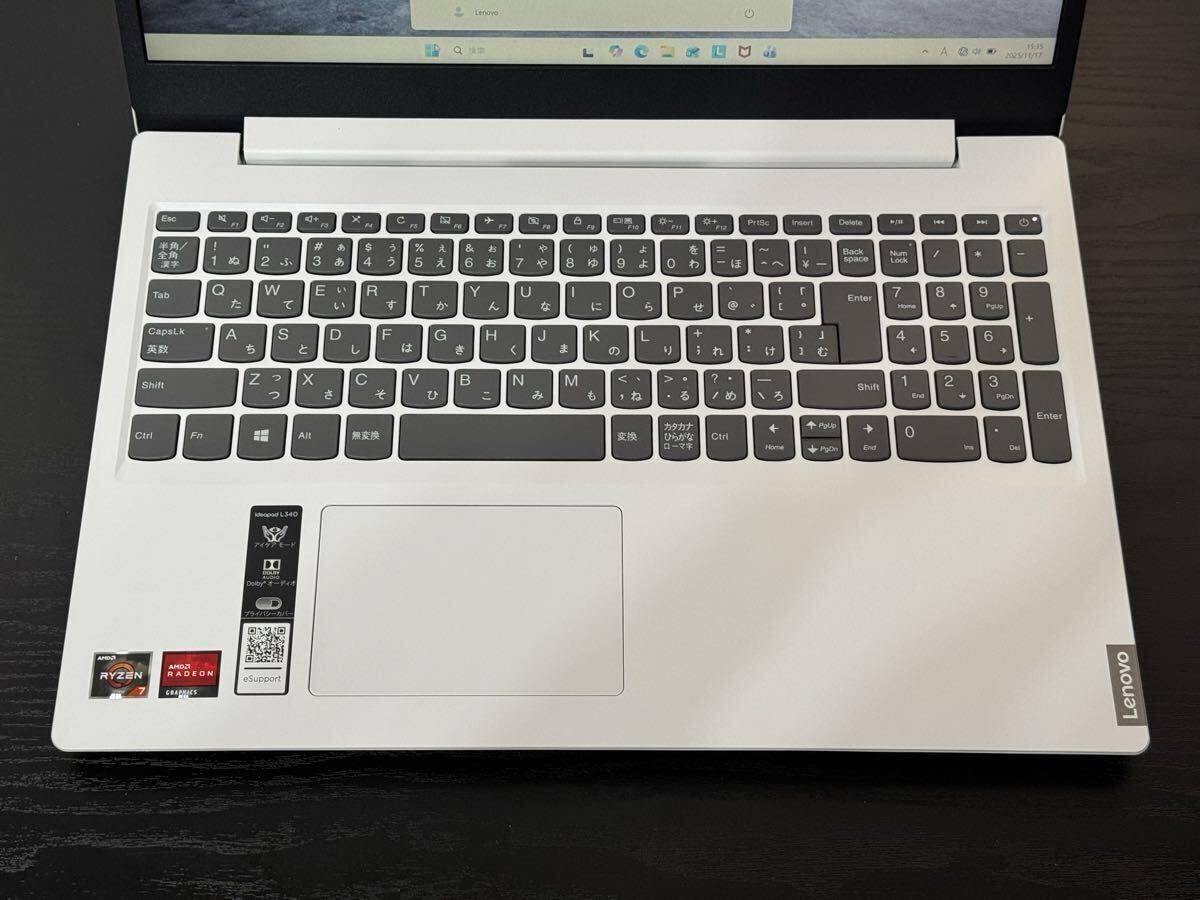 Lenovo/レノボ/IdeaPad/L340-15API/Ryzen7-3700U/RAM 8GB/SSD 256GB/Windows11/ノートパソコン/動作確認済み/_画像3