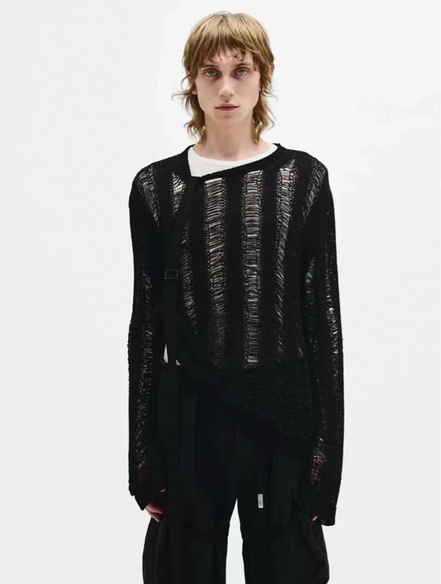 ANN DEMEULEMEESTER 25ssブラック ニット 長袖 セーター ヴィンテージ 黒 トップス デザイン ベルト　2way_画像1