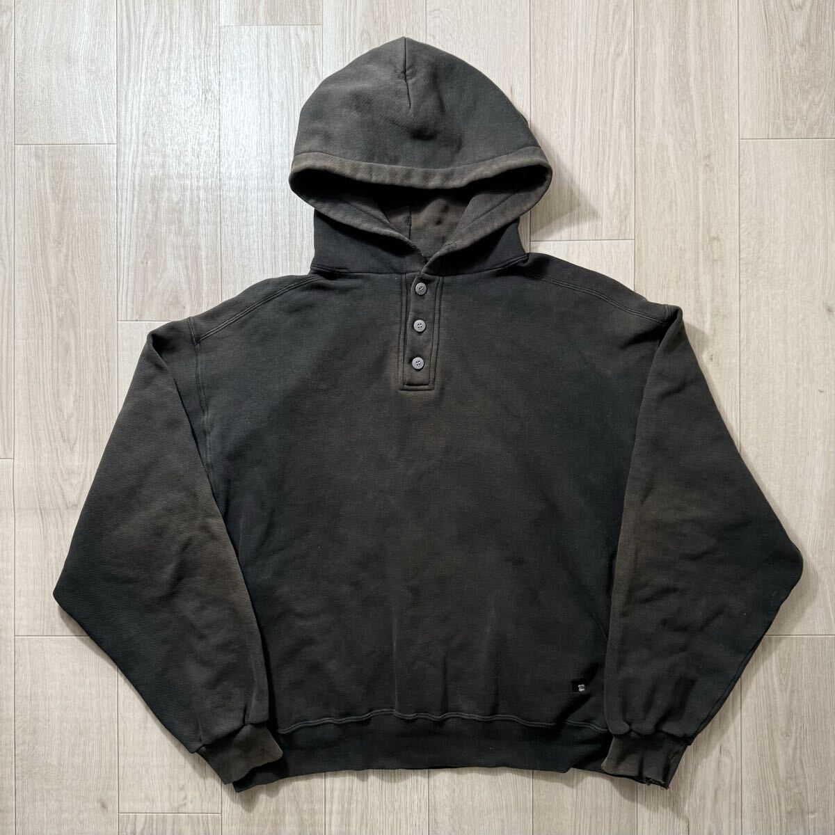 極フェード！90s RUSSEL ATHLETIC ラッセル ヘンリーネック パーカー 黒 サイズL USA製_画像1