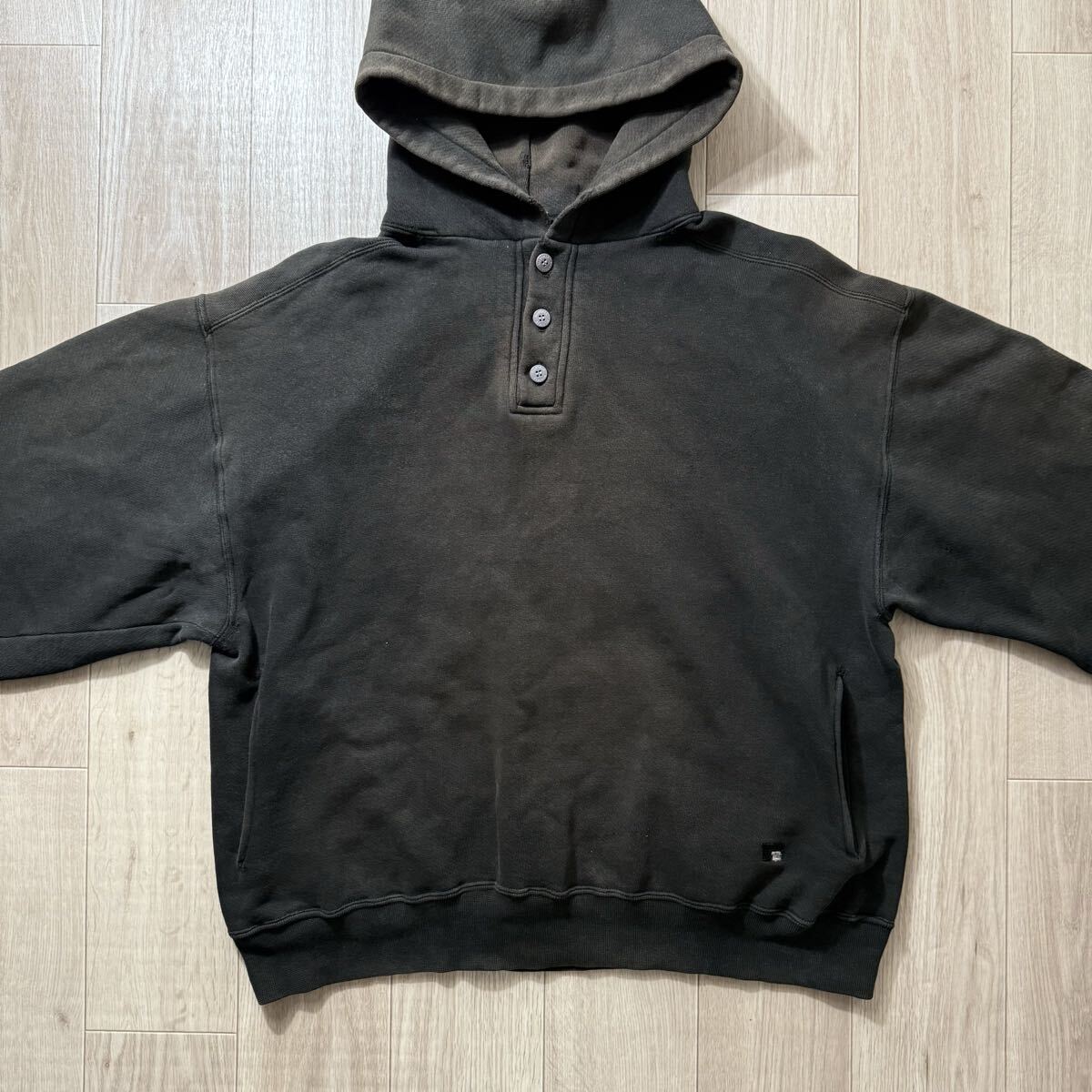 極フェード！90s RUSSEL ATHLETIC ラッセル ヘンリーネック パーカー 黒 サイズL USA製_画像3