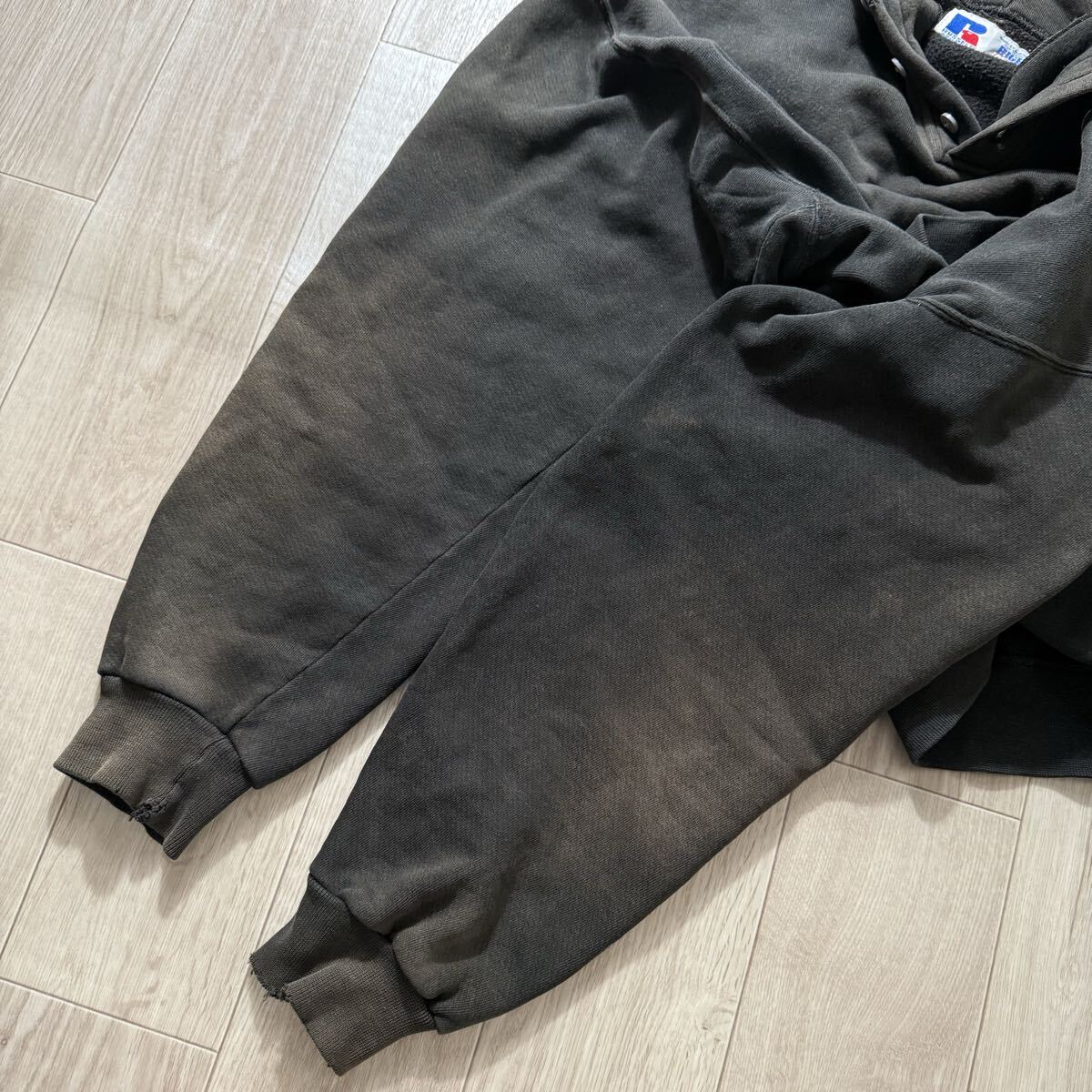 極フェード！90s RUSSEL ATHLETIC ラッセル ヘンリーネック パーカー 黒 サイズL USA製_画像6