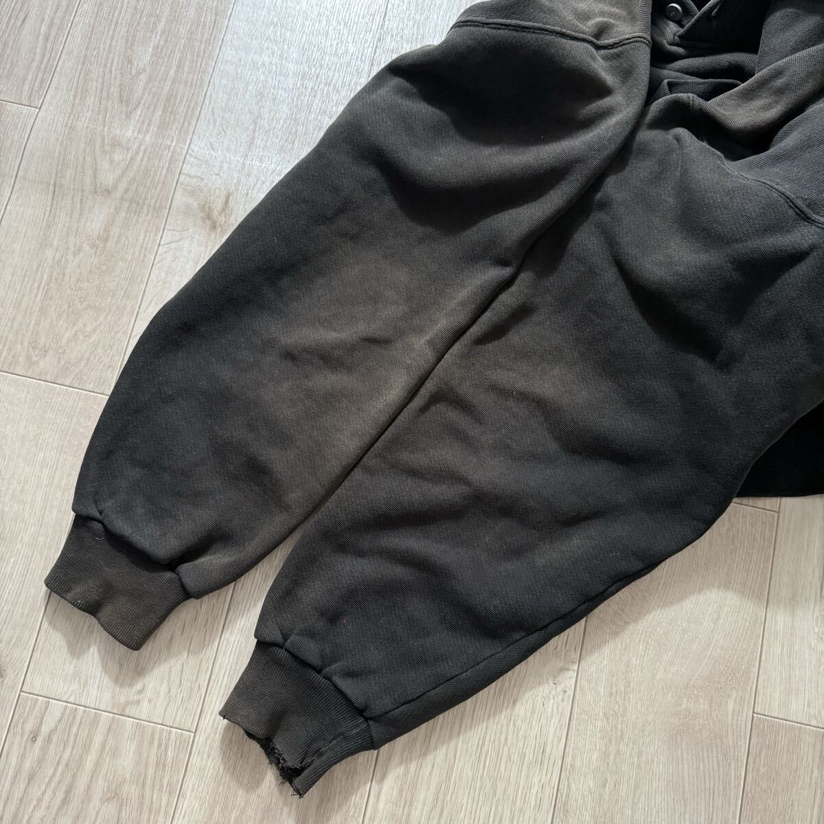 極フェード！90s RUSSEL ATHLETIC ラッセル ヘンリーネック パーカー 黒 サイズL USA製_画像7