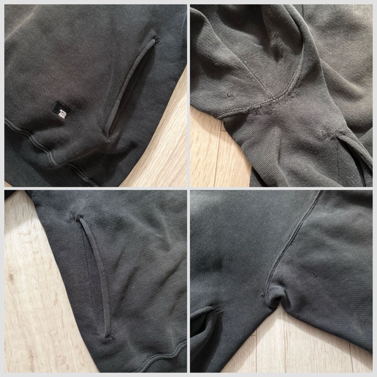 極フェード！90s RUSSEL ATHLETIC ラッセル ヘンリーネック パーカー 黒 サイズL USA製_画像10