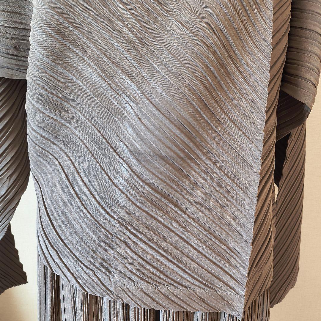 イッセイミヤケ 筆タグ ブラウン プリーツ 長袖 スカートセットアップ M_画像2