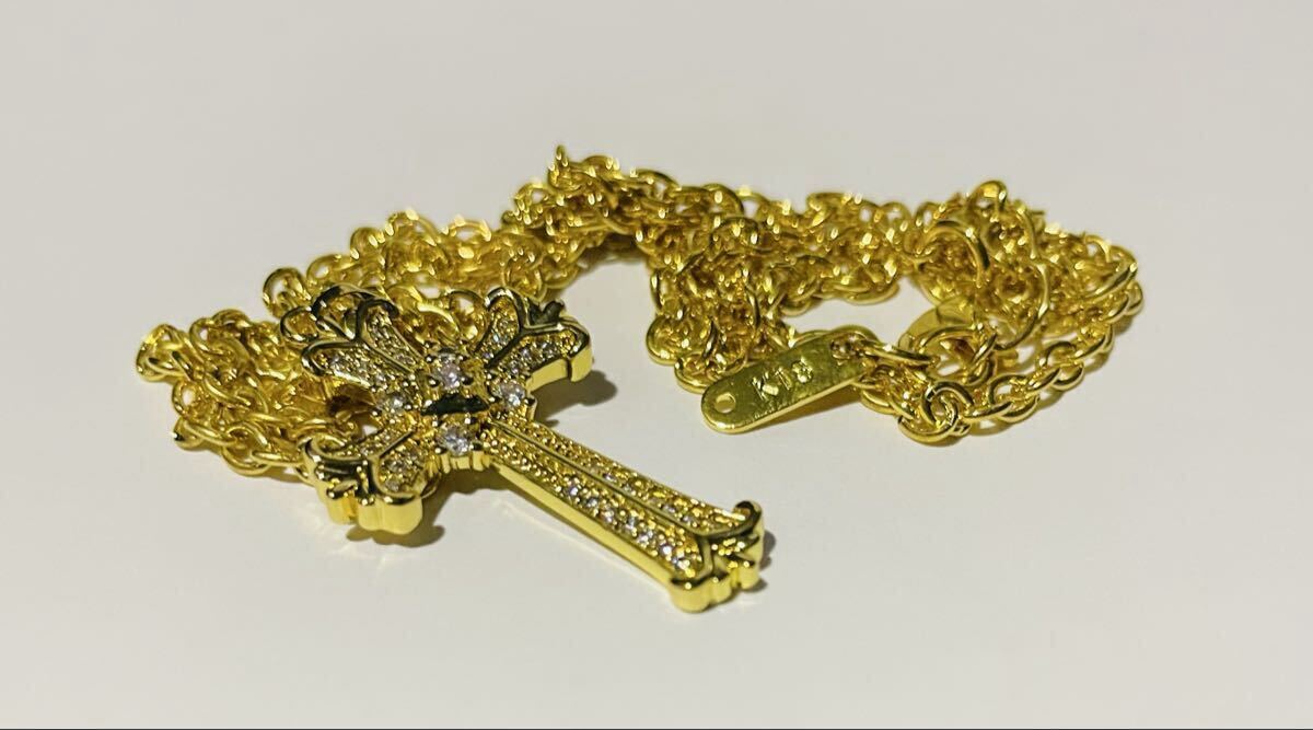 【1円スタート!!!】18金 K18刻印 男女兼用 クロスネックレス luxury 約6gチェーン 十字架 クロス GF 激安 GOLD おしゃれ 激安 Unisex 美品_画像3