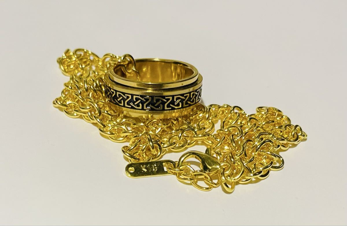 【1円スタート!】K18刻印 男女兼用 GOLDリングネックレス luxury GF 金ネックレス 金アクセサリー チェーン約10g 指輪 おしゃれ 美品 激安 _画像1