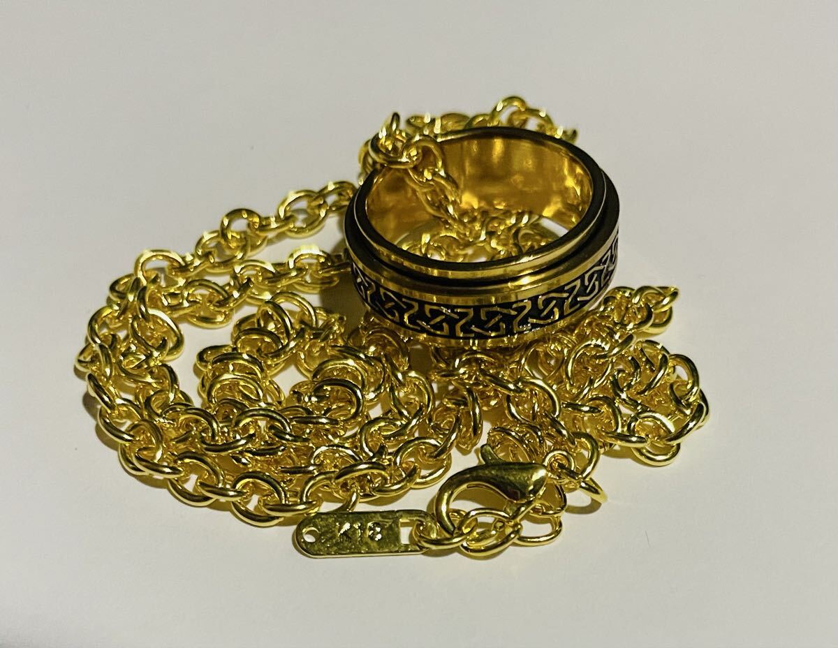 【1円スタート!】K18刻印 男女兼用 GOLDリングネックレス luxury GF 金ネックレス 金アクセサリー チェーン約10g 指輪 おしゃれ 美品 激安 _画像2