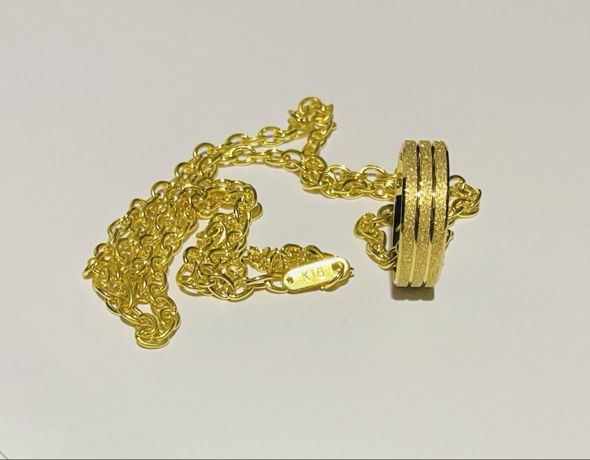 18金 K18刻印 男女兼用 GOLDリングネックレス luxury GOLD GF Unisex 金ネックレス 金アクセサリー 美品 高級感 激安 おしゃれ クール_画像3