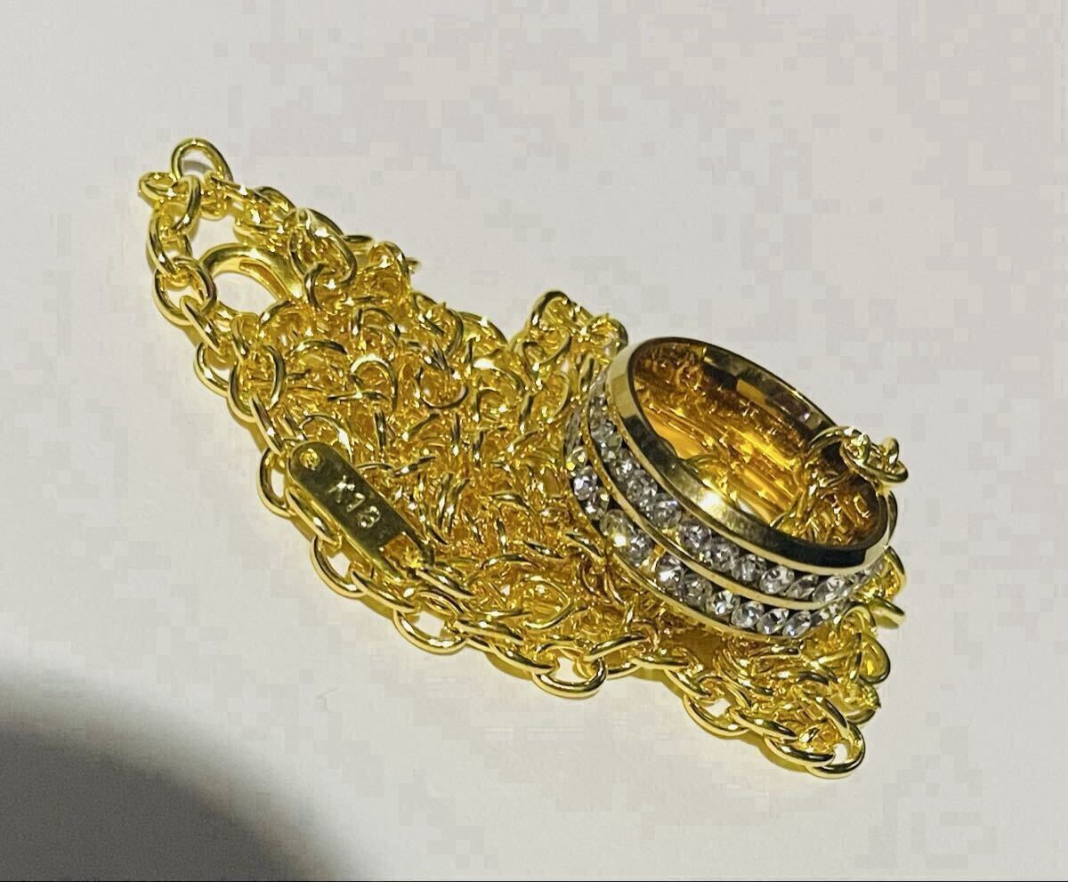 18金 K18刻印 リングネックレス チェーン約10g 男女兼用 GOLDリング 金アクセサリー 指輪 luxury GF おしゃれ 金 金ネック 美品 激安_画像1