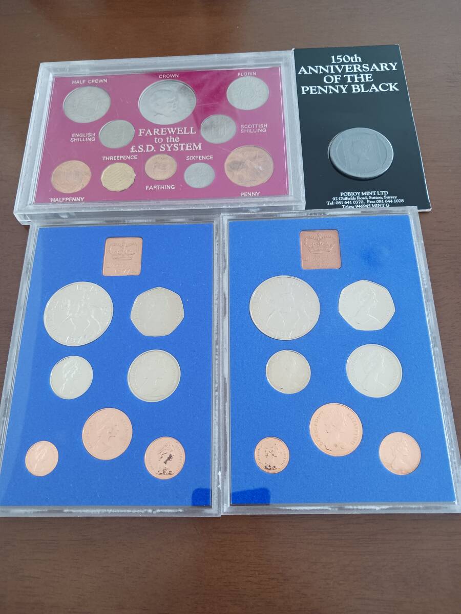 ★英国・マン島ISEL OF MAN★BLACK PENNY STANP 150Th・1977年ミントセット7PCS2・旧通貨10PCS★計4SET★_画像1