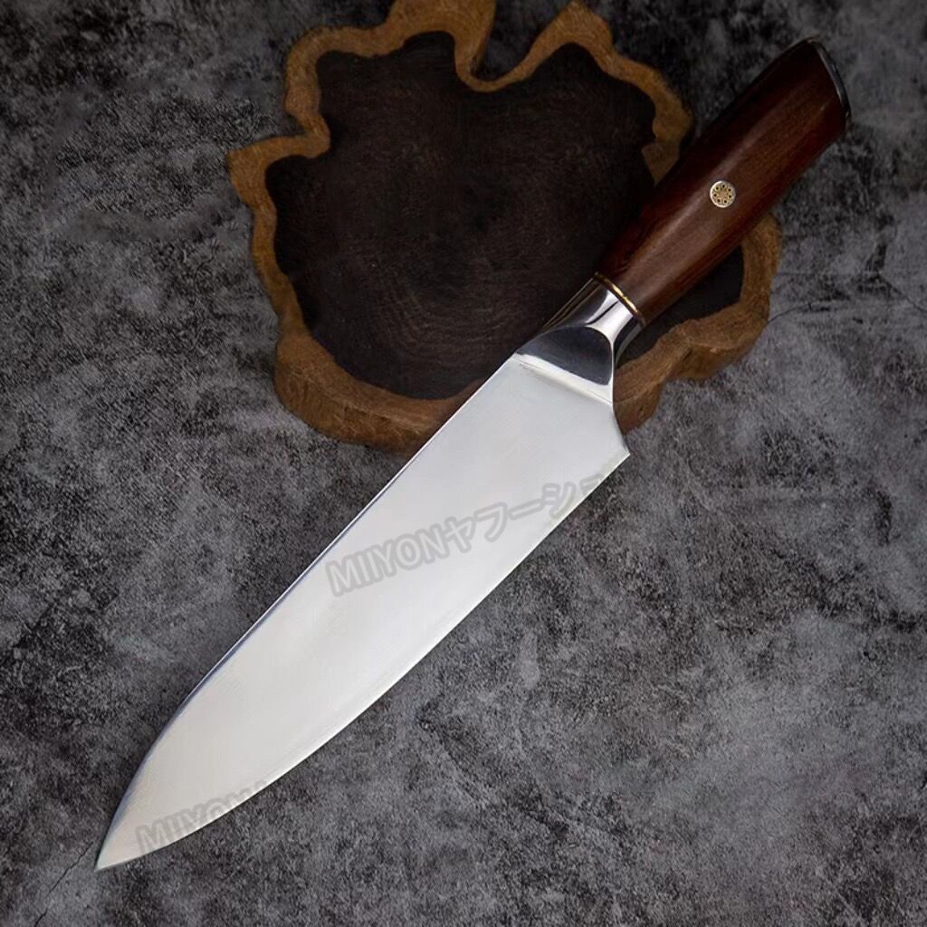 M390 刺身包丁 ダマスカス牛刀 牛刀包丁 75層鋼乱波紋ダマスカス包丁 全長337mm 刃渡り210mm 万能包丁 タガヤサンハンドル 高級 lhw090_画像1