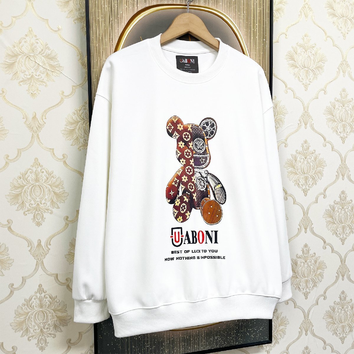 高級EU製&定価4万◆UABONI*Paris*トレーナー*ユアボニ*パリ発◆綿100% 高級 モノグラム クマ トップス カットソー トレンド 日常着 L/48_画像9