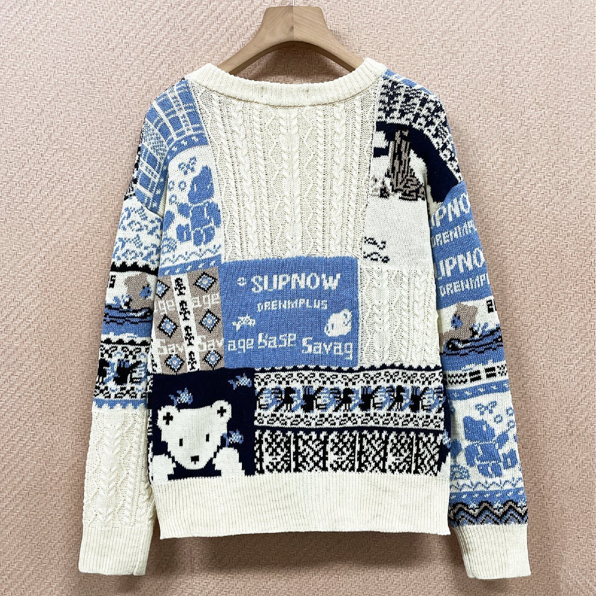 個性 ヨーロッパ製※定価5万◆ブルガリア発※RISELIN セーター ニット 上質 ソフト 暖かい 遊び心 総柄 刺繍 トップス クリスマス XL/50_画像2