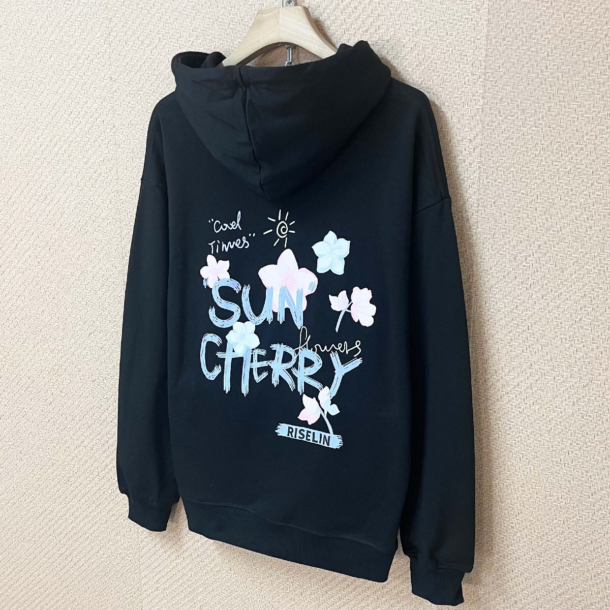 高級ヨーロッパ製※定価4万◆ブルガリア発※RISELIN パーカー 綿100% 保温 ソフト 花柄 英字 可愛い カットソー 長袖 スウェット M/46_画像8