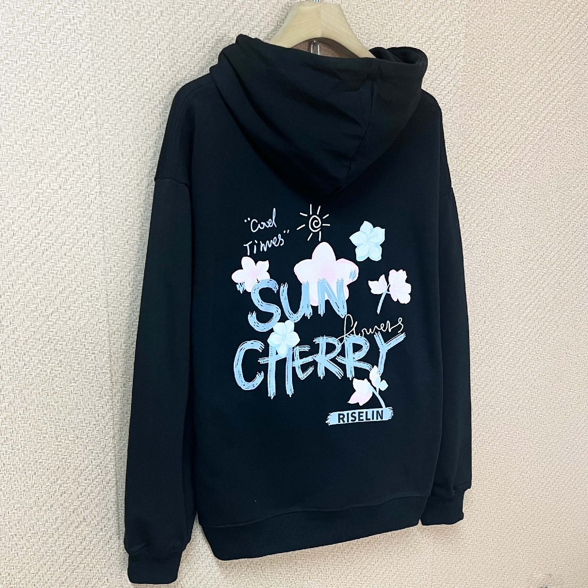 高級ヨーロッパ製※定価4万◆ブルガリア発※RISELIN パーカー 綿100% 保温 ソフト 花柄 英字 可愛い カットソー 長袖 スウェット M/46_画像9