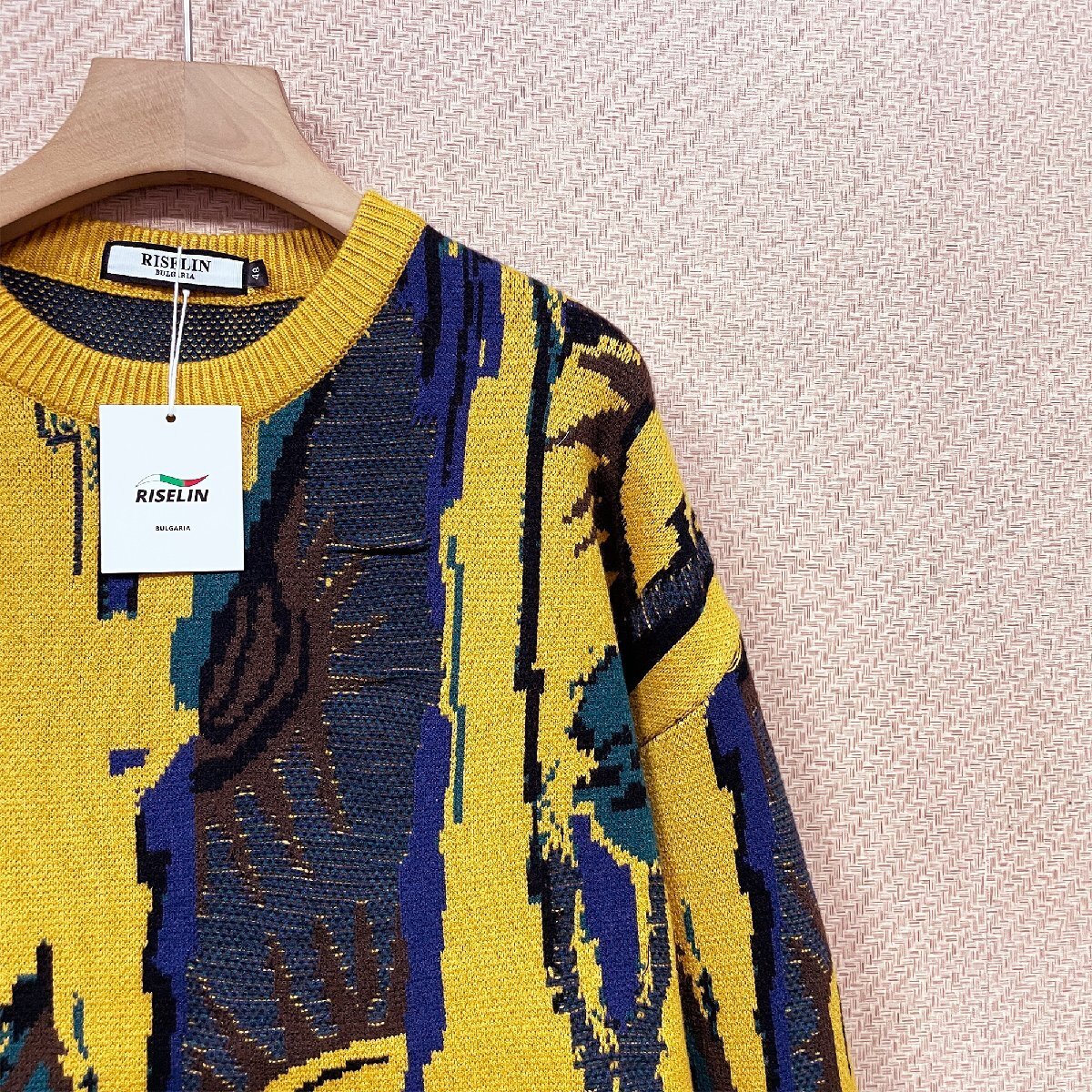 個性 ヨーロッパ製※定価5万◆ブルガリア発※RISELIN セーター ウール混 ソフト 暖か ゆったり 総柄 ニット トレーナー 秋 冬 春 XL/50_画像7