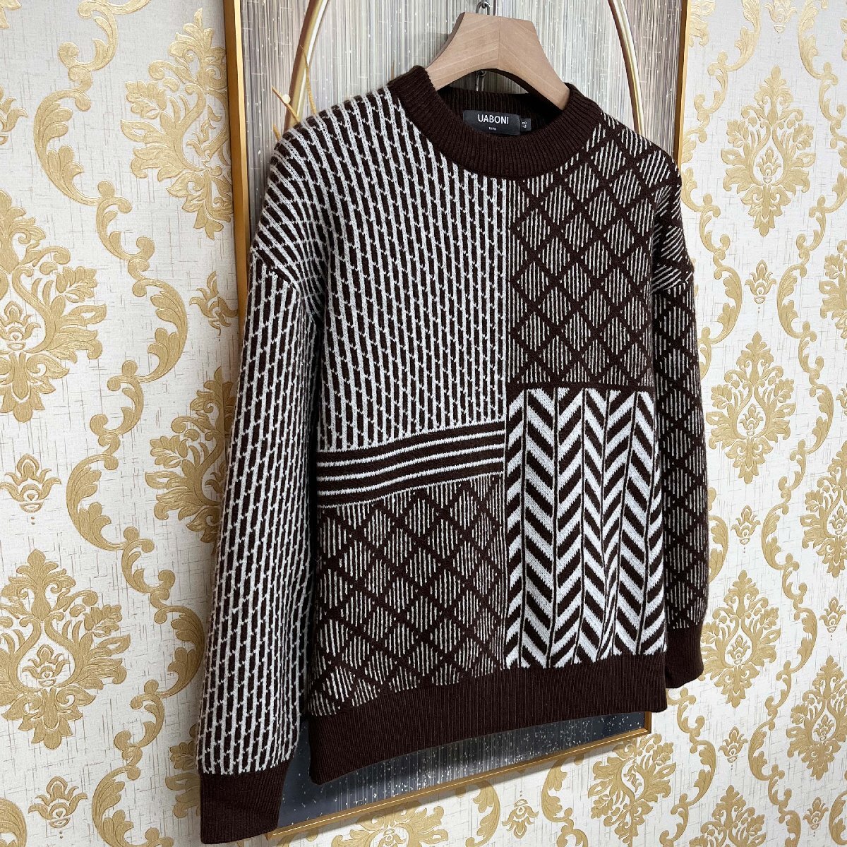 EU製＆定価4万◆UABONI*ユアボニ*セーター*ユアボニ*パリ発◆ウール混 ソフト パッチワーク 幾何学模様 トップス トレーナー カジュアル L_画像7