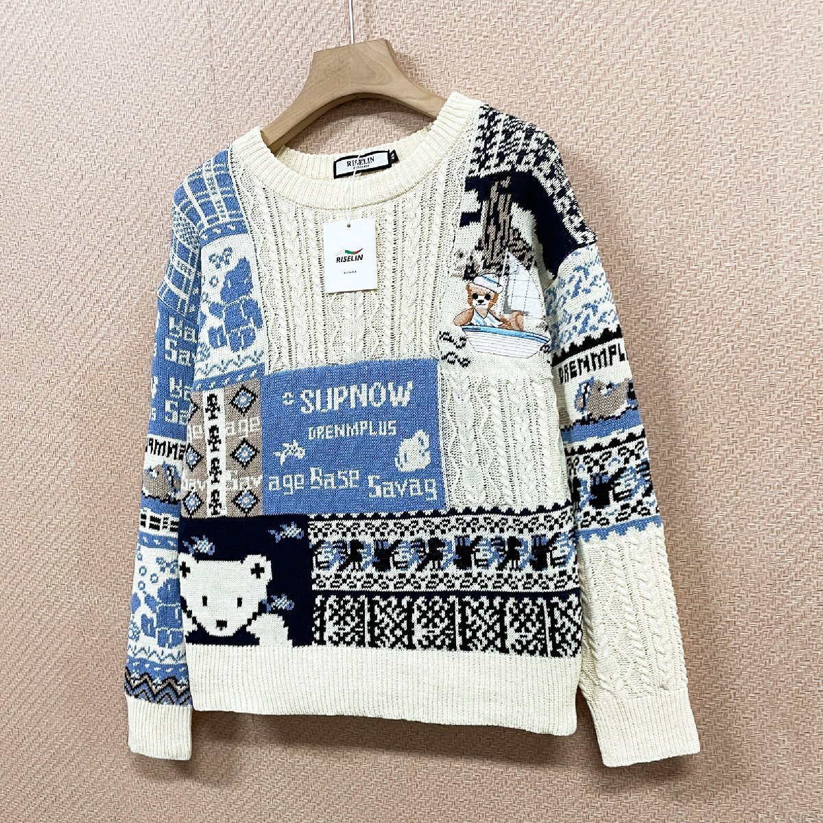 個性 ヨーロッパ製※定価5万◆ブルガリア発※RISELIN セーター ニット 上質 ソフト 暖かい 遊び心 総柄 刺繍 トップス クリスマス XL/50_画像7