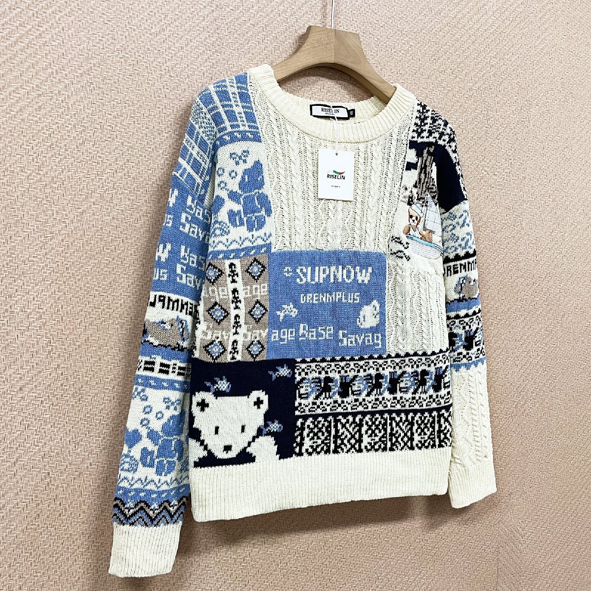 個性 ヨーロッパ製※定価5万◆ブルガリア発※RISELIN セーター ニット 上質 ソフト 暖かい 遊び心 総柄 刺繍 トップス クリスマス XL/50_画像8