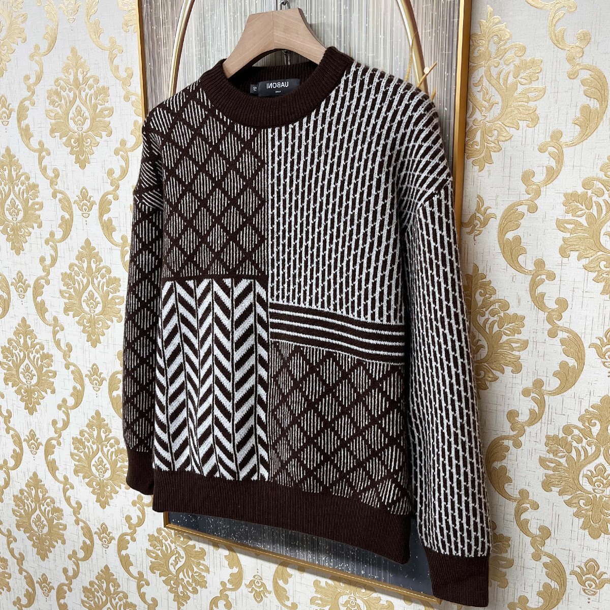 EU製＆定価4万◆UABONI*ユアボニ*セーター*ユアボニ*パリ発◆ウール混 ソフト パッチワーク 幾何学模様 トップス トレーナー カジュアル L_画像9